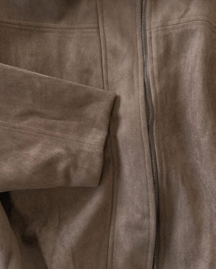 Women's Faux Suede Pleated Oversized Bomber Jacket