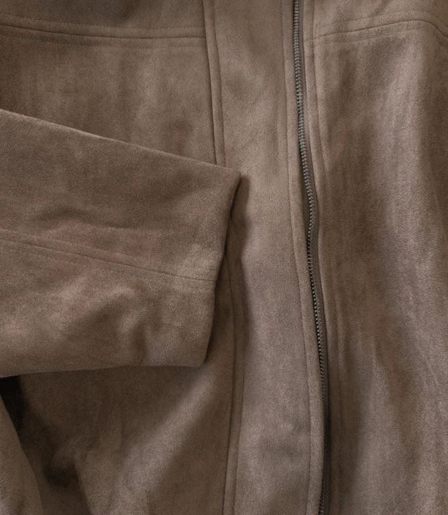 Women's Faux Suede Pleated Oversized Bomber Jacket