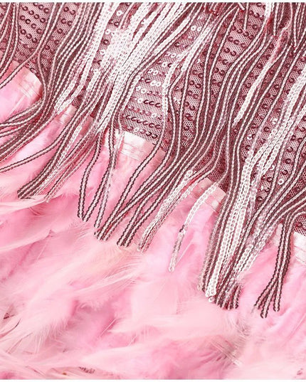 Women's Feather Hem Flapper Dress with Fringe Detailing