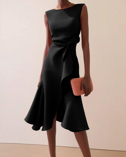 Women's Fitted Red Dress with a Ruffled Flounce Hem