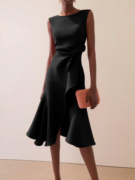 Women's Fitted Red Dress with a Ruffled Flounce Hem