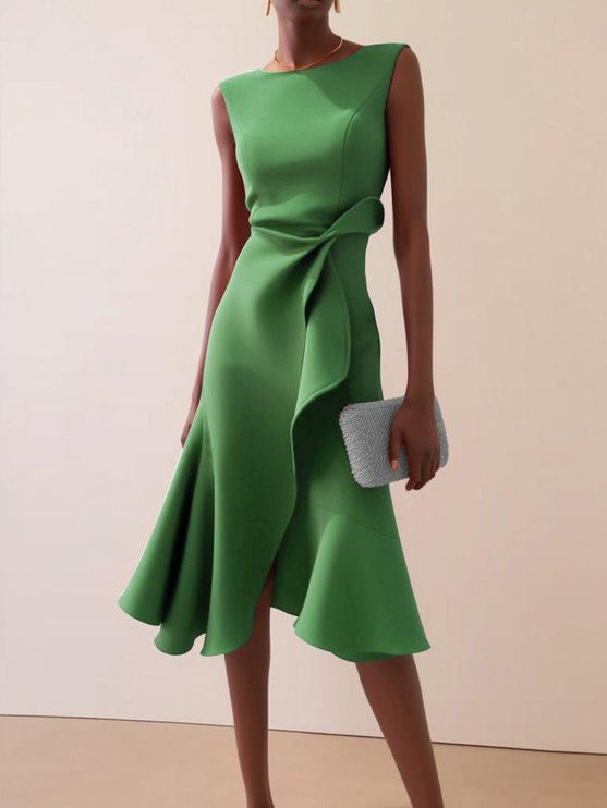 Women's Fitted Red Dress with a Ruffled Flounce Hem