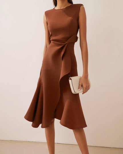 Women's Fitted Red Dress with a Ruffled Flounce Hem
