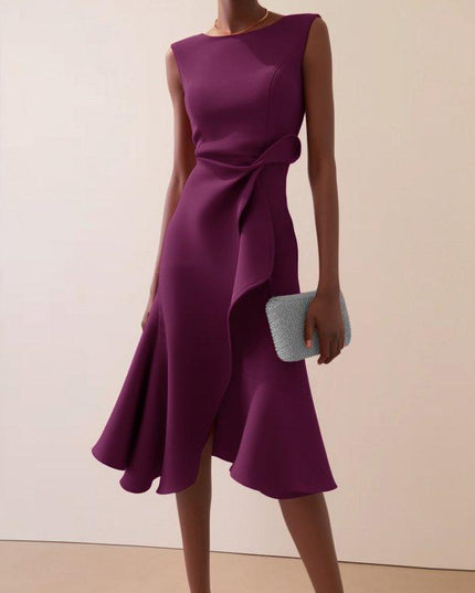 Women's Fitted Red Dress with a Ruffled Flounce Hem
