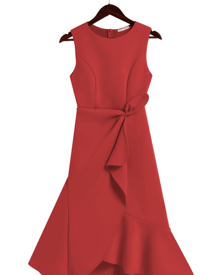 Women's Fitted Red Dress with a Ruffled Flounce Hem