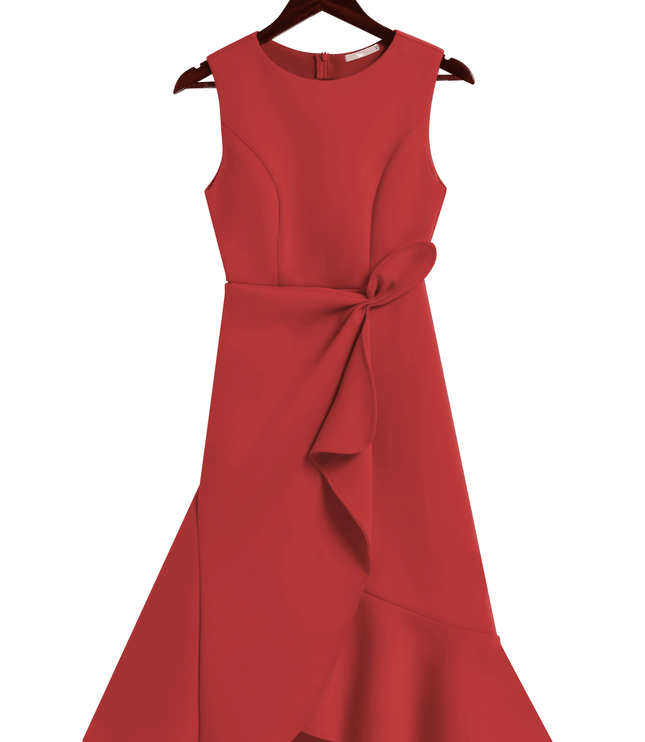Women's Fitted Red Dress with a Ruffled Flounce Hem