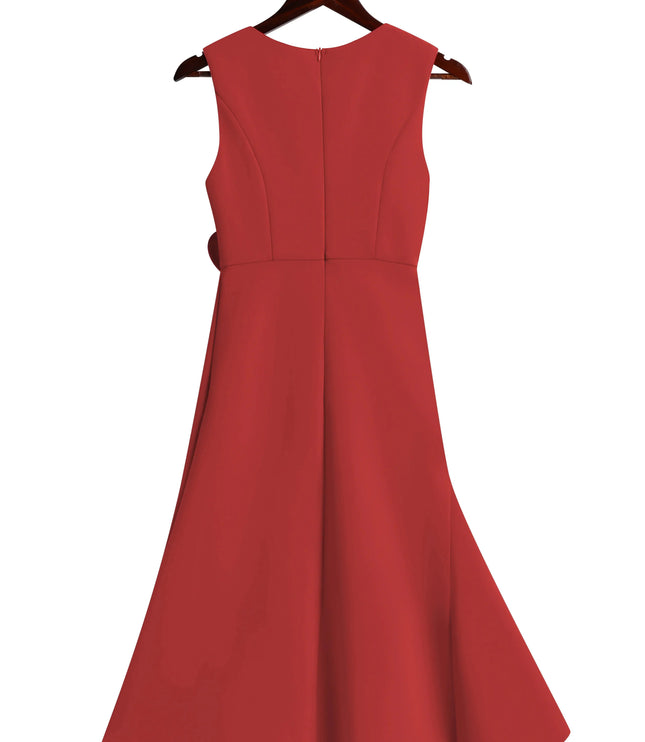 Women's Fitted Red Dress with a Ruffled Flounce Hem