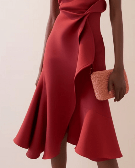 Women's Fitted Red Dress with a Ruffled Flounce Hem