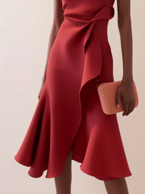 Women's Fitted Red Dress with a Ruffled Flounce Hem