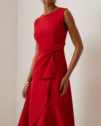 Women's Fitted Red Dress with a Ruffled Flounce Hem