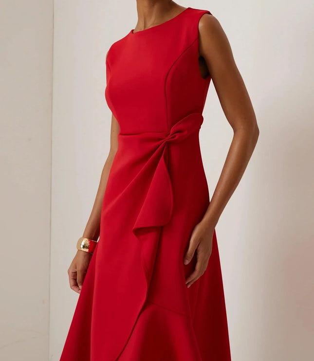 Women's Fitted Red Dress with a Ruffled Flounce Hem