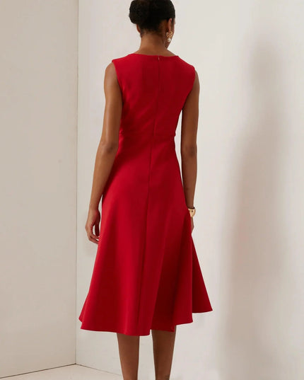 Women's Fitted Red Dress with a Ruffled Flounce Hem