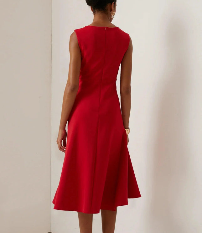 Women's Fitted Red Dress with a Ruffled Flounce Hem