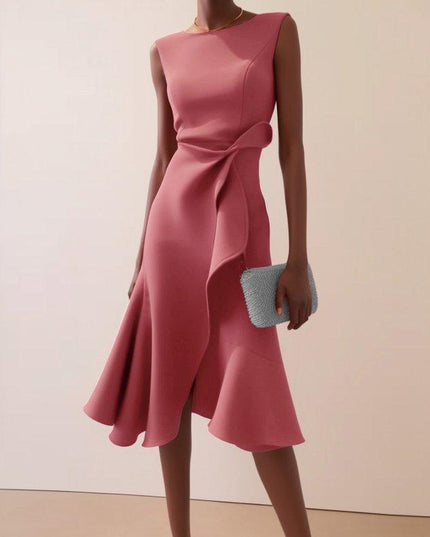 Women's Fitted Red Dress with a Ruffled Flounce Hem