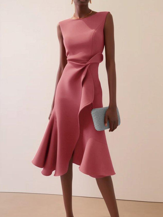 Women's Fitted Red Dress with a Ruffled Flounce Hem