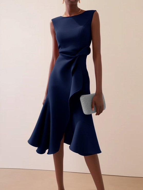 Women's Fitted Red Dress with a Ruffled Flounce Hem