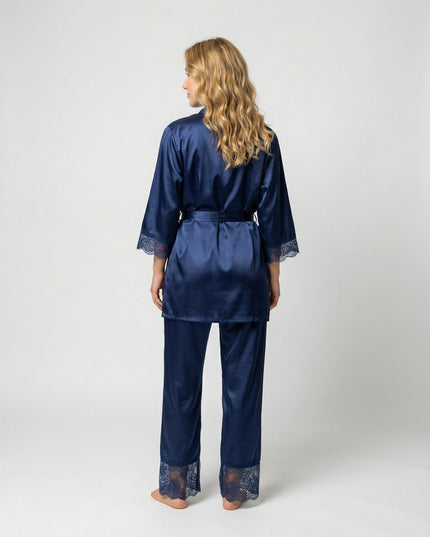 Women's Five-Piece Satin Set with a Robe and Lace Details