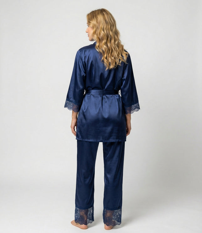 Women's Five-Piece Satin Set with a Robe and Lace Details