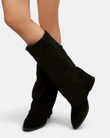 Women's Flat Foldover Boots in a Suede-Look Finish