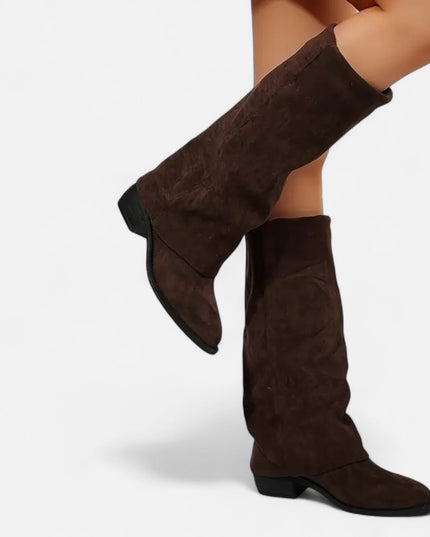 Women's Flat Foldover Boots in a Suede-Look Finish