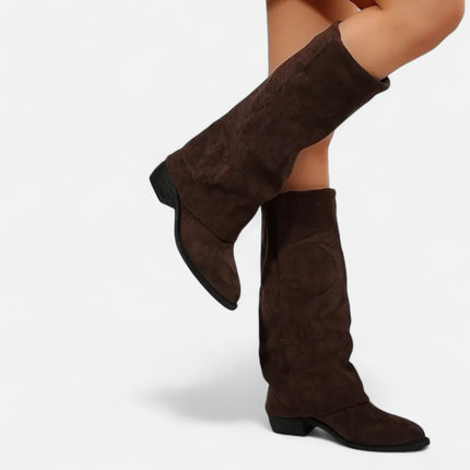 Women's Flat Foldover Boots in a Suede-Look Finish