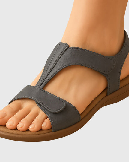 Women's Flat Sandals with a Hook-and-Loop Ankle Strap
