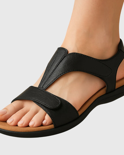 Women's Flat Sandals with a Hook-and-Loop Ankle Strap