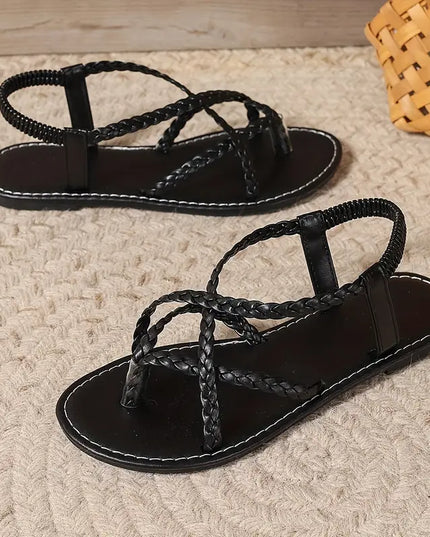 Women's Flat Sandals with Braided Crisscross Straps