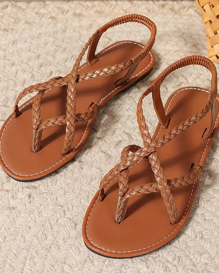 Women's Flat Sandals with Braided Crisscross Straps