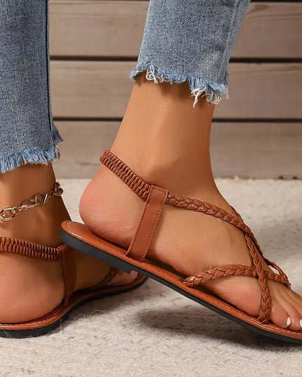 Women's Flat Sandals with Braided Crisscross Straps