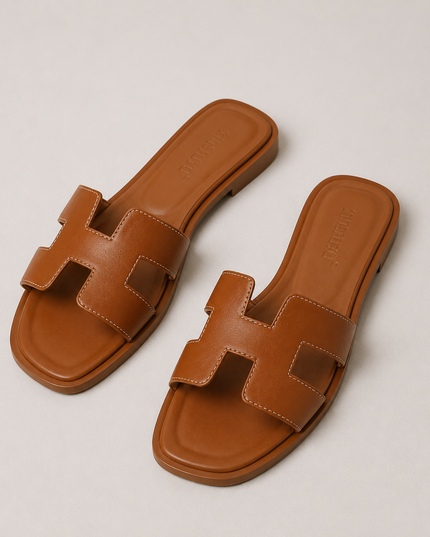 Women's Flat Slides with a Cut-Out Strap Design
