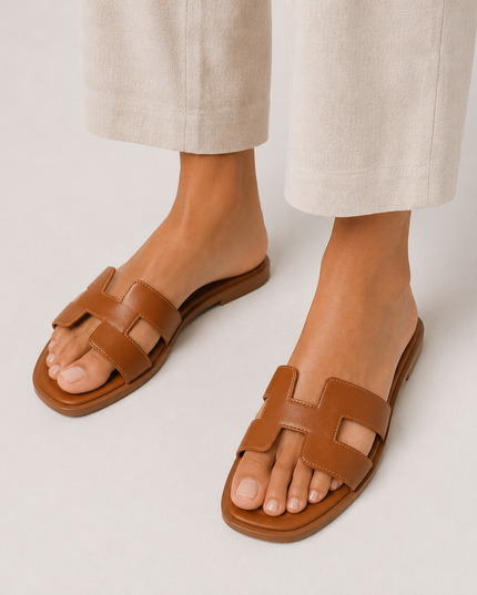 Women's Flat Slides with a Cut-Out Strap Design