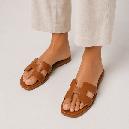 Women's Flat Slides with a Cut-Out Strap Design
