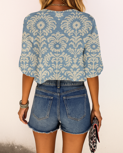 Women's Floral Button Front Long Sleeve Blouse