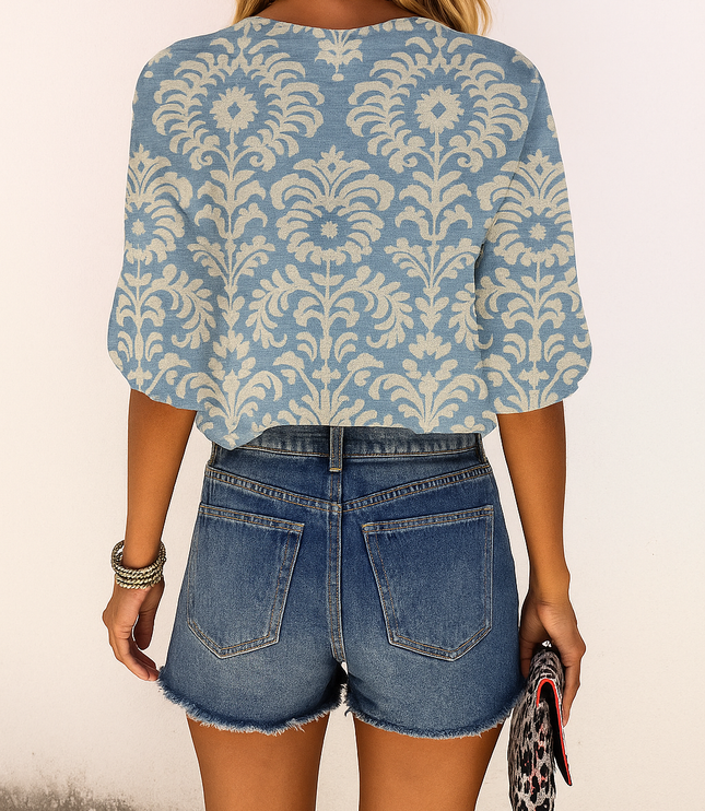 Women's Floral Button Front Long Sleeve Blouse