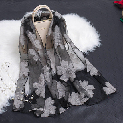 Women's Floral Cutwork Scarf in Sheer Organza