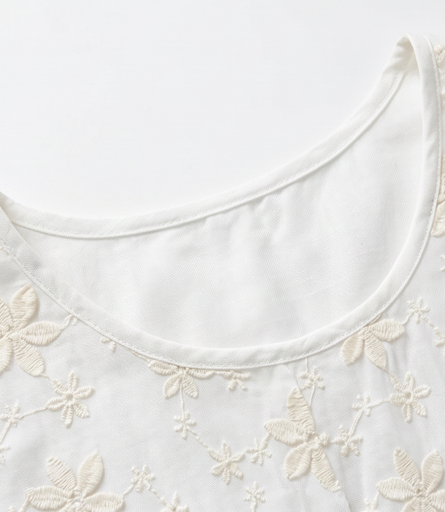 Women's Floral Embroidered Short Sleeve Blouse