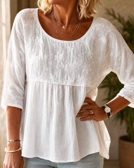Women's Floral Embroidered Short Sleeve Blouse