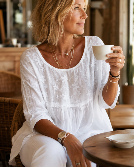 Women's Floral Embroidered Short Sleeve Blouse