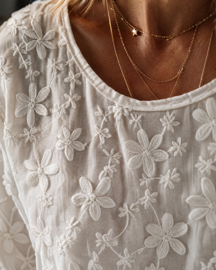 Women's Floral Embroidered Short Sleeve Blouse