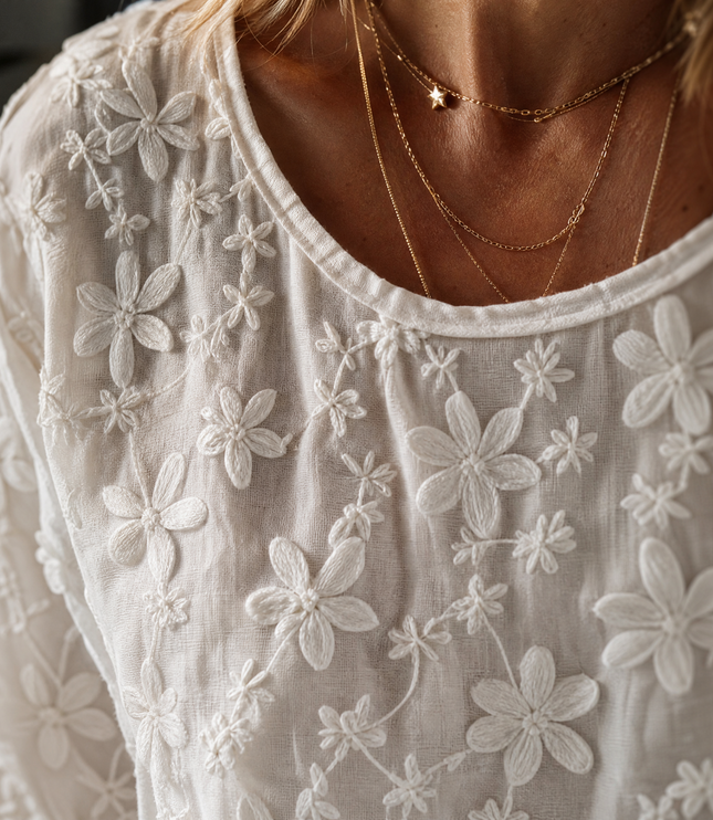 Women's Floral Embroidered Short Sleeve Blouse