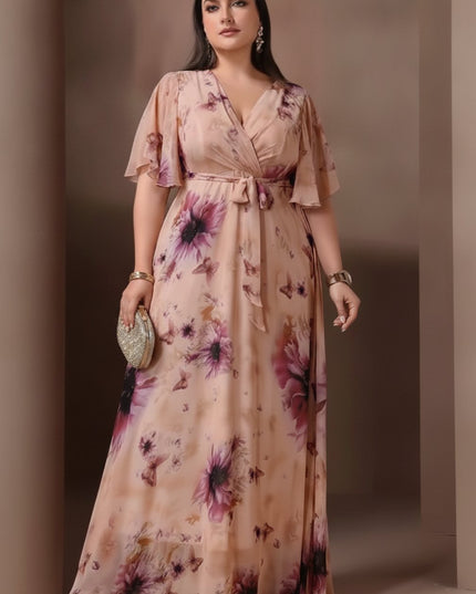 Women's Floral Flutter Sleeve Wedding Guest Maxi Dress