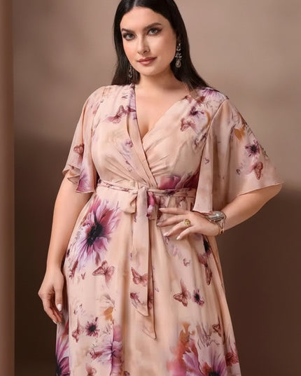 Women's Floral Flutter Sleeve Wedding Guest Maxi Dress