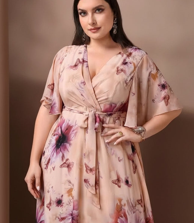 Women's Floral Flutter Sleeve Wedding Guest Maxi Dress