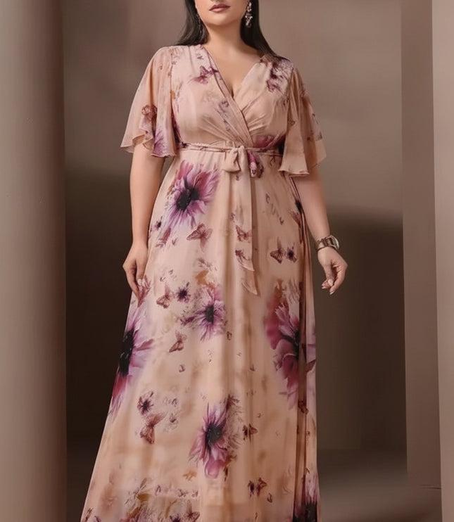 Women's Floral Flutter Sleeve Wedding Guest Maxi Dress