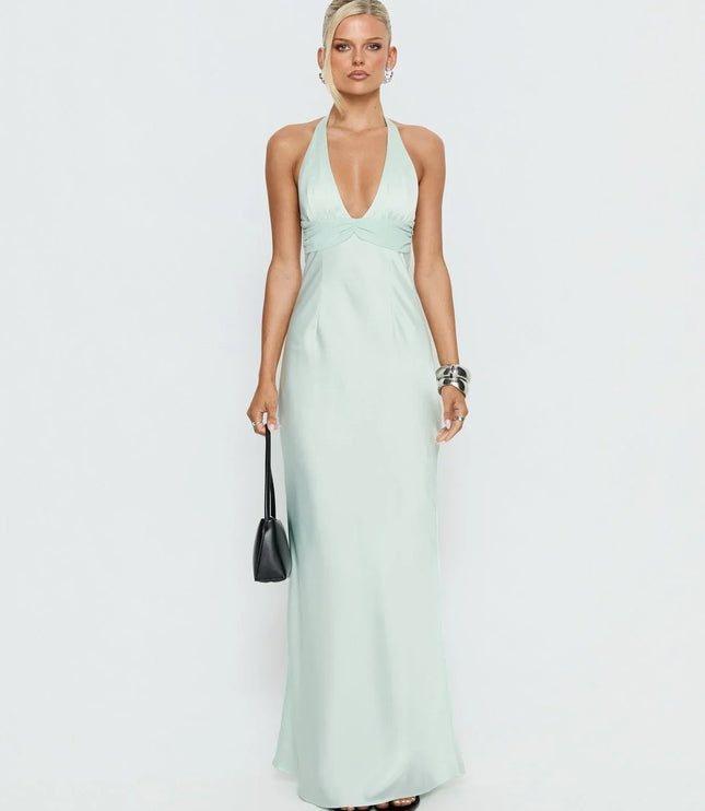 Women's Floral Halter Summer Wedding Guest Maxi Dress