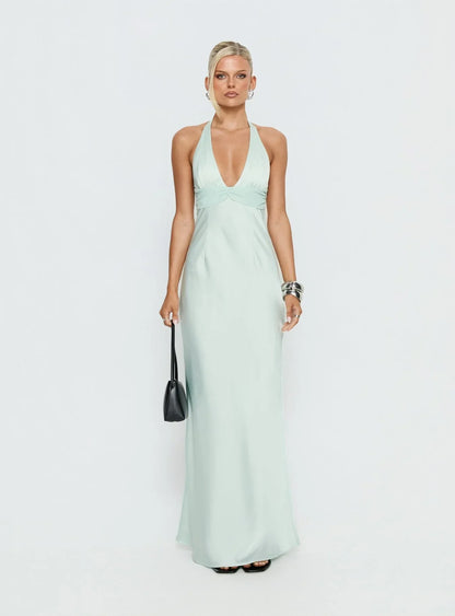 Women's Floral Halter Summer Wedding Guest Maxi Dress