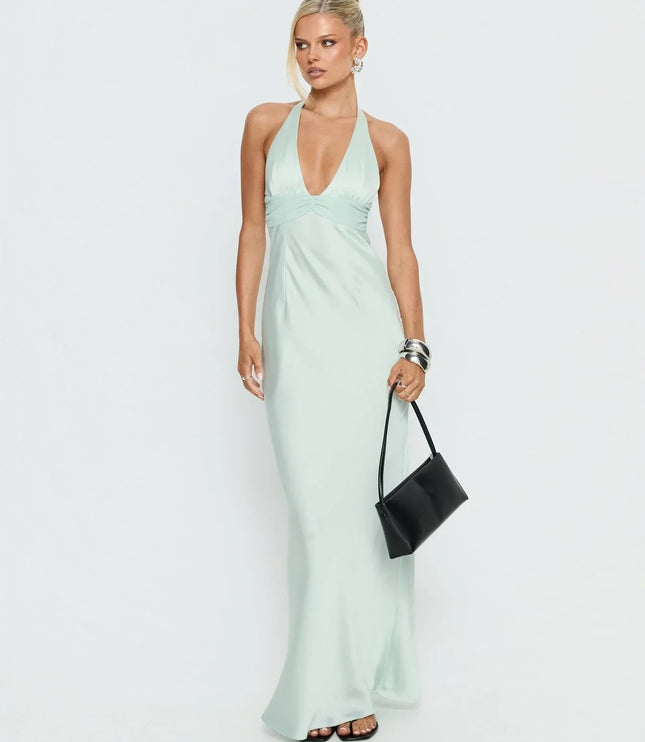 Women's Floral Halter Summer Wedding Guest Maxi Dress