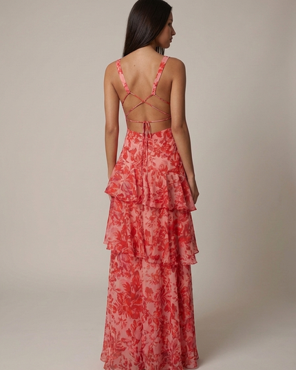 Women's Floral Halterneck V-Neck Summer Wedding Maxi Dress