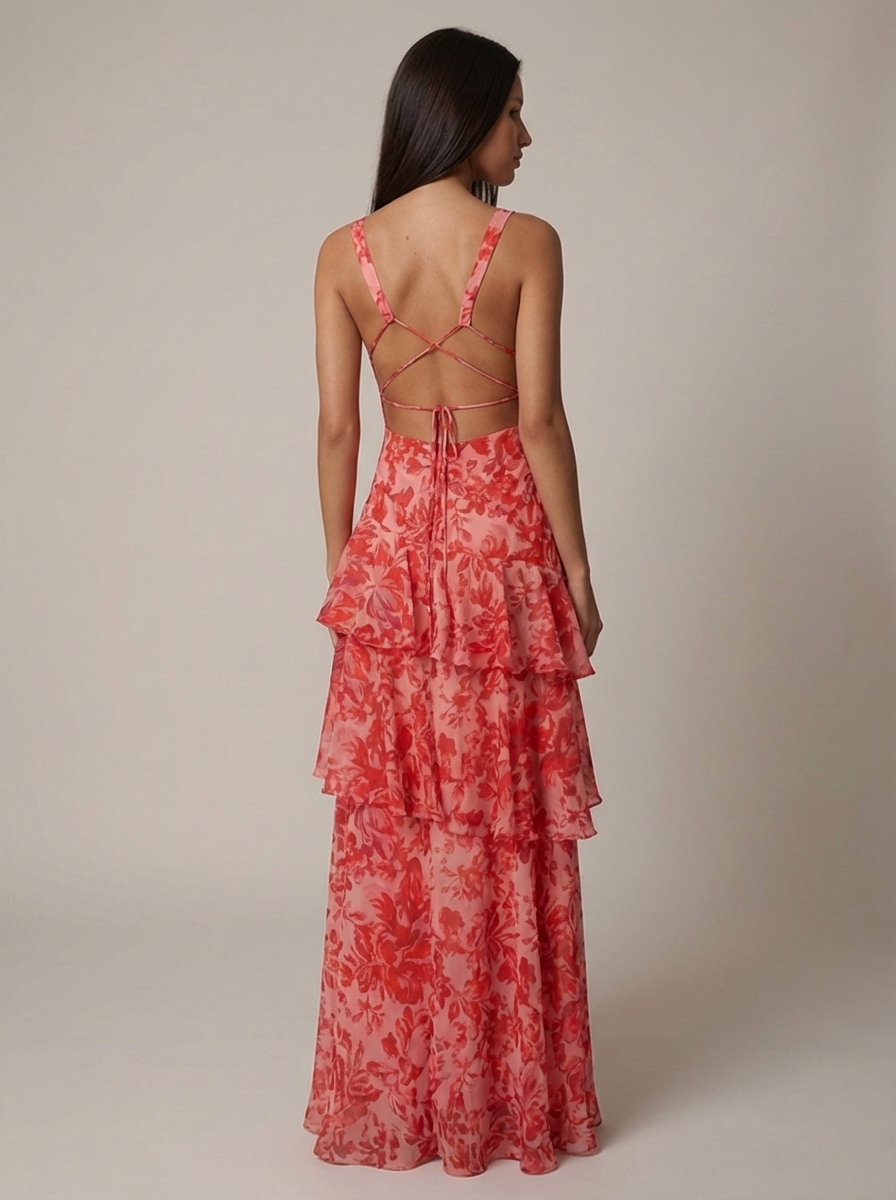Women's Floral Halterneck V-Neck Summer Wedding Maxi Dress